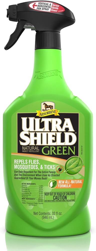 Absorbine Ultrashield Green Natural Fly Repellent Spray. 32 oz 