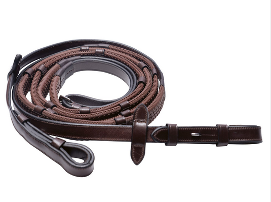 Stübben Web reins 9 leather stops/ebony. SIZE CS/FS (55"·140cm) 