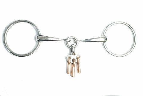 [5414774000428] SS double ring snaffle with copper player 14mm. SIZE 12.5cm 